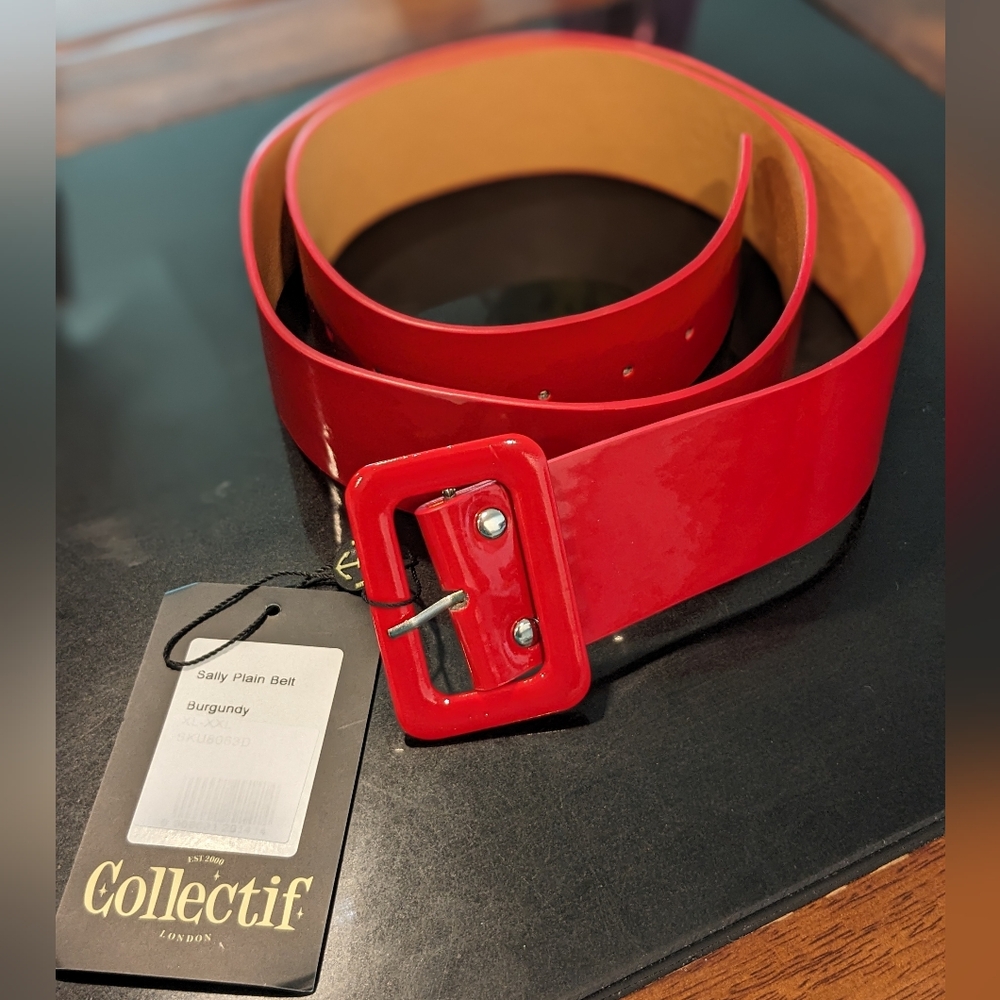 Collectif bright red patent leather belt size XL/XXL NWT